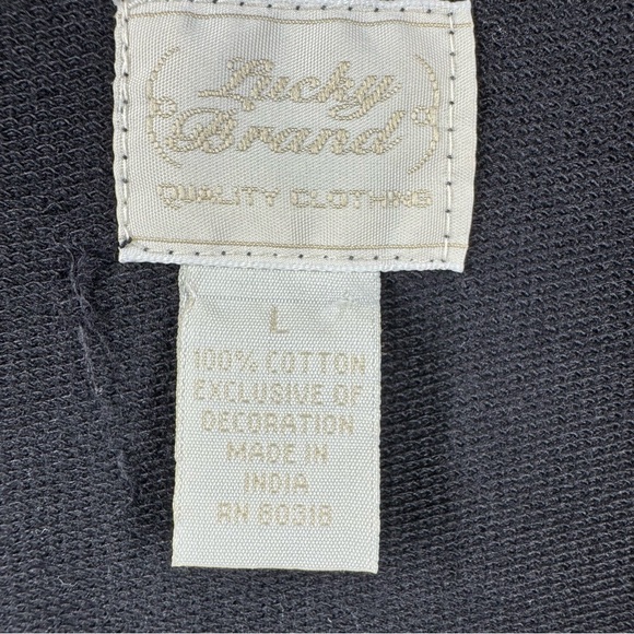 Lucky Brand Womens Large Black‎ Knit Cotton Sweater Wrap White Embroidery - Picture 4 of 7